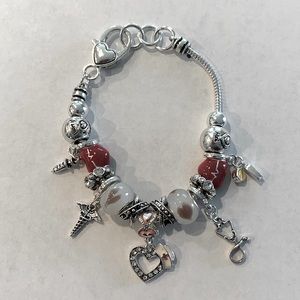 NURSE Silvertone and Glass Beaded Charm Bracelet